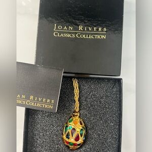 Fabergé style Joan Rivers enamel egg pendant chain vintage/New in original box